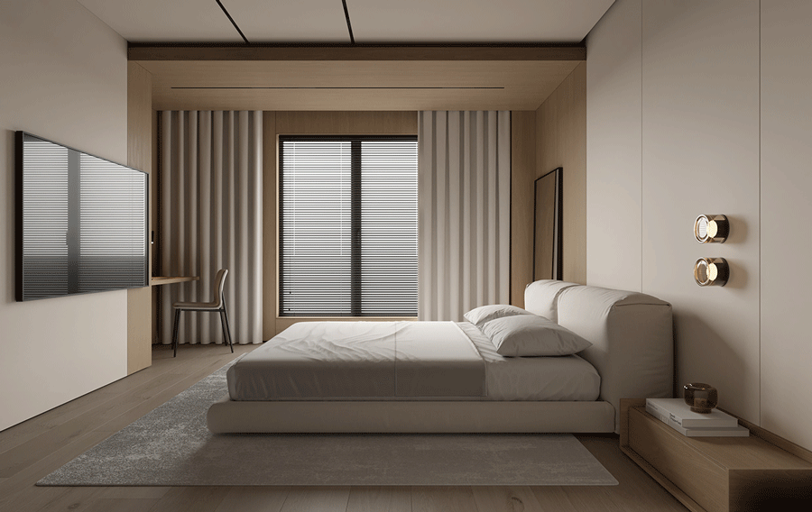 Phòng ngủ với thiết kế đơn giản nhưng không hề nhàm chán, đơn điệu