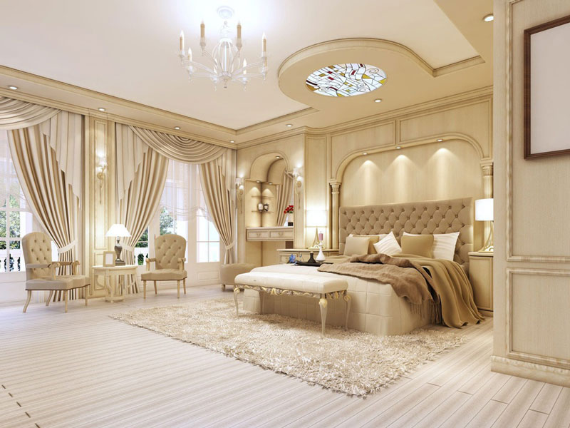 Phòng ngủ khách sạn được thiết kế theo phong cách tân cổ điển