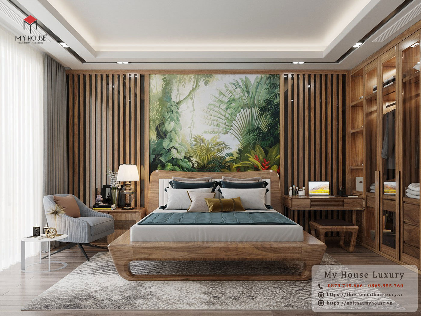 Nội thất được làm từ gỗ đảm bảo độ bền cao và mang đến sự sang trọng, đẳng cấp cho không gian phòng ngủ
