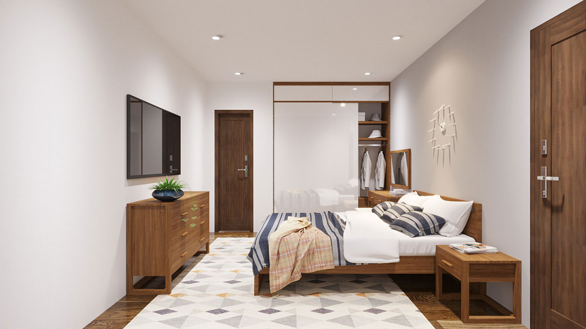 Thiết kế nội thất phòng ngủ làm từ gỗ công nghiệp