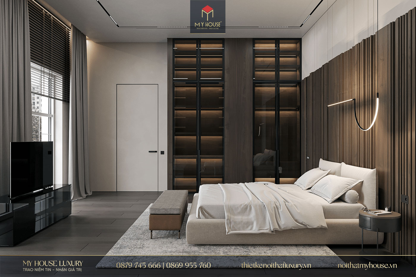 Không gian phòng ngủ rộng rãi nhờ cách bố trí nội thất và tận dụng ánh sáng hợp lý
