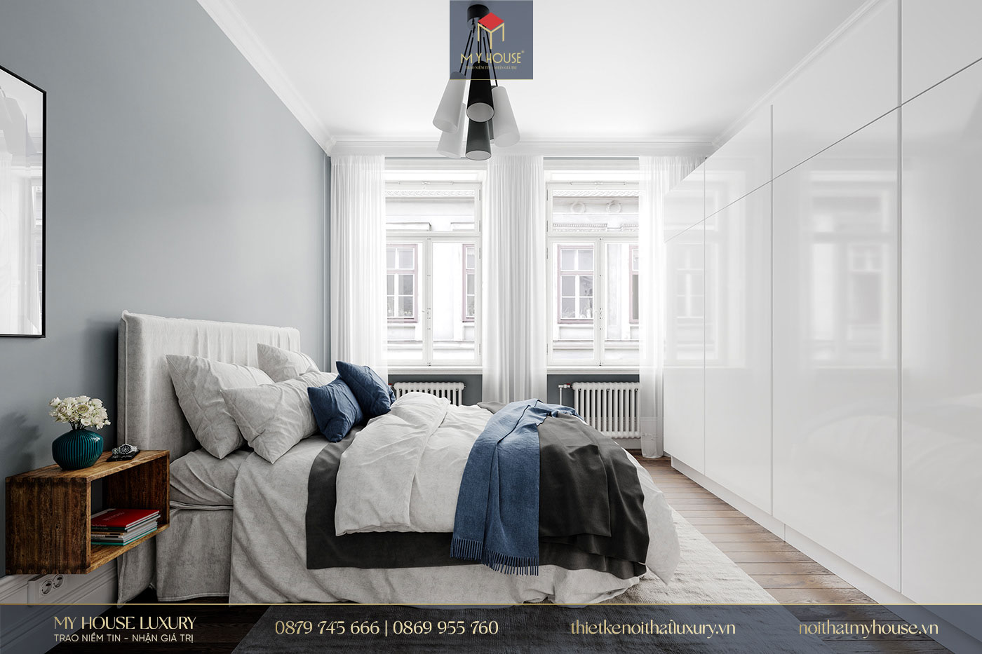 Phòng ngủ phong cách Bắc Âu thường sử dụng tông màu nhẹ nhàng, trung hòa thị giác tốt
