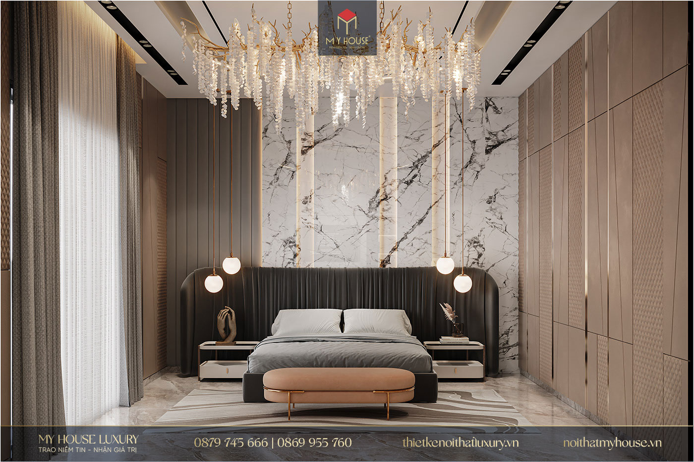 Thiết kế nội thất phòng ngủ luxury biệt thự HCCI Hoàng Liệt 1